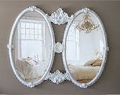 Vintage Double Mirror, Room size Mirror, White Baroque Mirror
