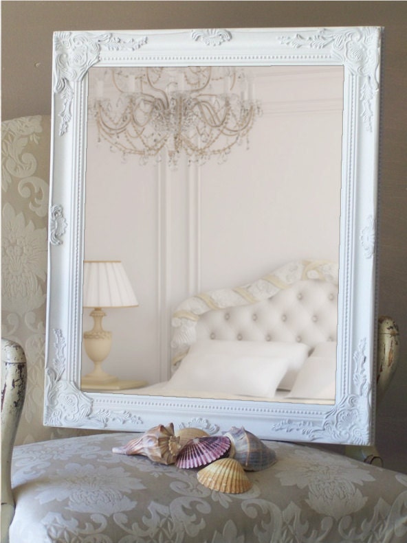 Decorative Framed Mirror, Shabby Chic White, Ornate Design