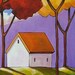 ORIGINAL PAINTING Folk Art Abstract Purple Mountains Trees Landscape Colorful Contemporary Fine Artwork by Cathy Horvath Buchanan 14x18