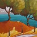 ORIGINAL PAINTING Modern Ocean Road Folk Art Cottage Seaside Trees Landscape Abstract Artwork by Cathy Horvath Buchanan 18x24