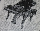Upcycled Dictionary Art Print Piano on Vintage Dictionary Book Page Print