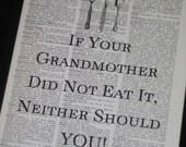 Kitchen Print Eat Real Food Fork Knife Spoon Upcycled Vintage Dictionary Print 8 x 10