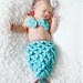 Newborn Crochet Mermaid Tail and Shell Top - Aqua With a Coral Accent - Made to Order - Photography Prop