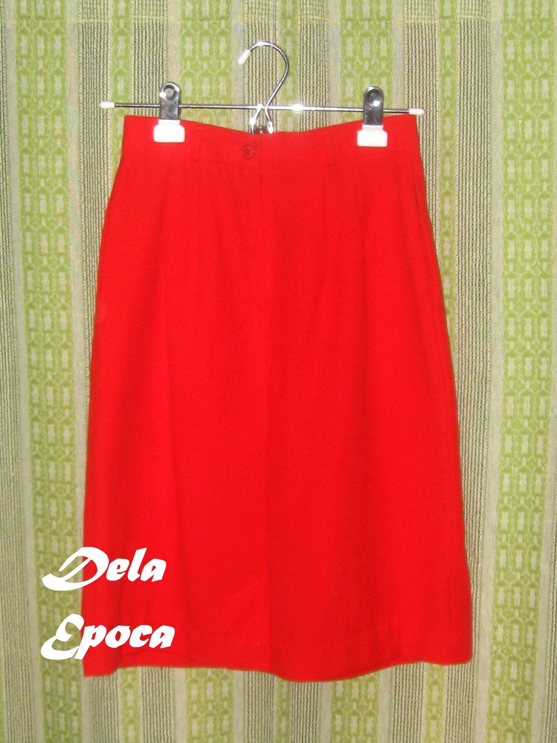 Vintage 70's 1970's Seventies Career Mod Hipster Indie Summer Fall Winter Spring Clearance Red Polyester Skirt 40% OFF SALE