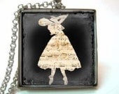 Ballet Dancer Ballerina Glass Tile Pendant Necklace (011) in a Silver Square Pendant Setting