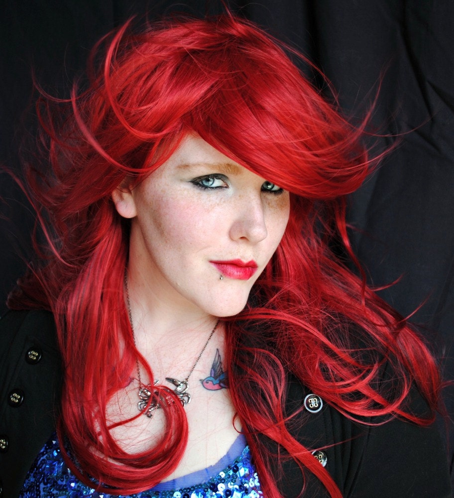 SALE - DREAMS BENEATH the Sea wig // Auburn Red with Burgundy // Long Straight Wavy Layered Wig