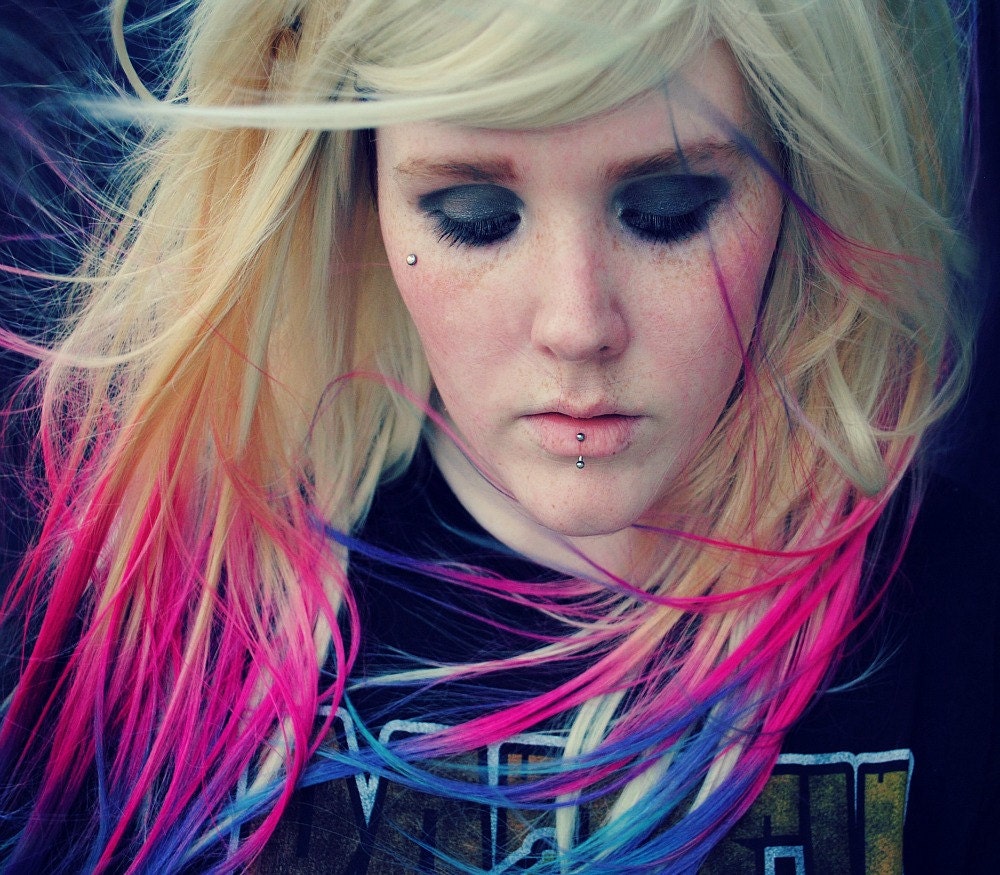 RESERVED Dip Dyed Tips - Human Hair Extensions - Boho Lauren Conrad Inspired / Tie Dyed Clip Ins // Blonde Pink Purple Blue / Ombre Rainbow