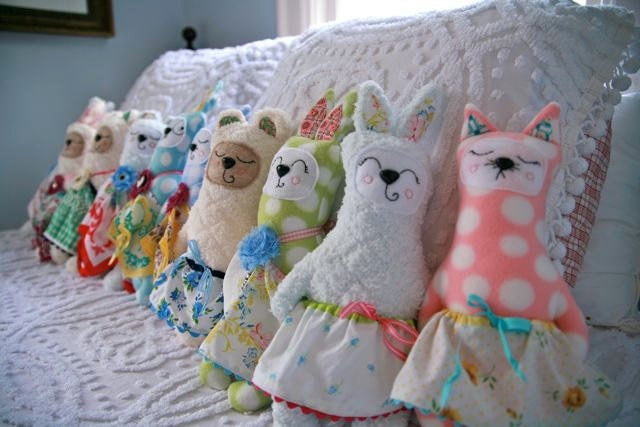 Sweet icy blue bunny with sweet vintage floral vintage fabric accents