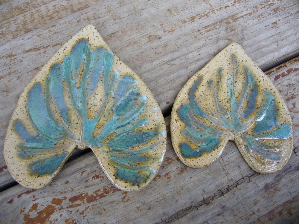 Aqua Teal Delight Ceramic Leaf Spoon Rest Set
