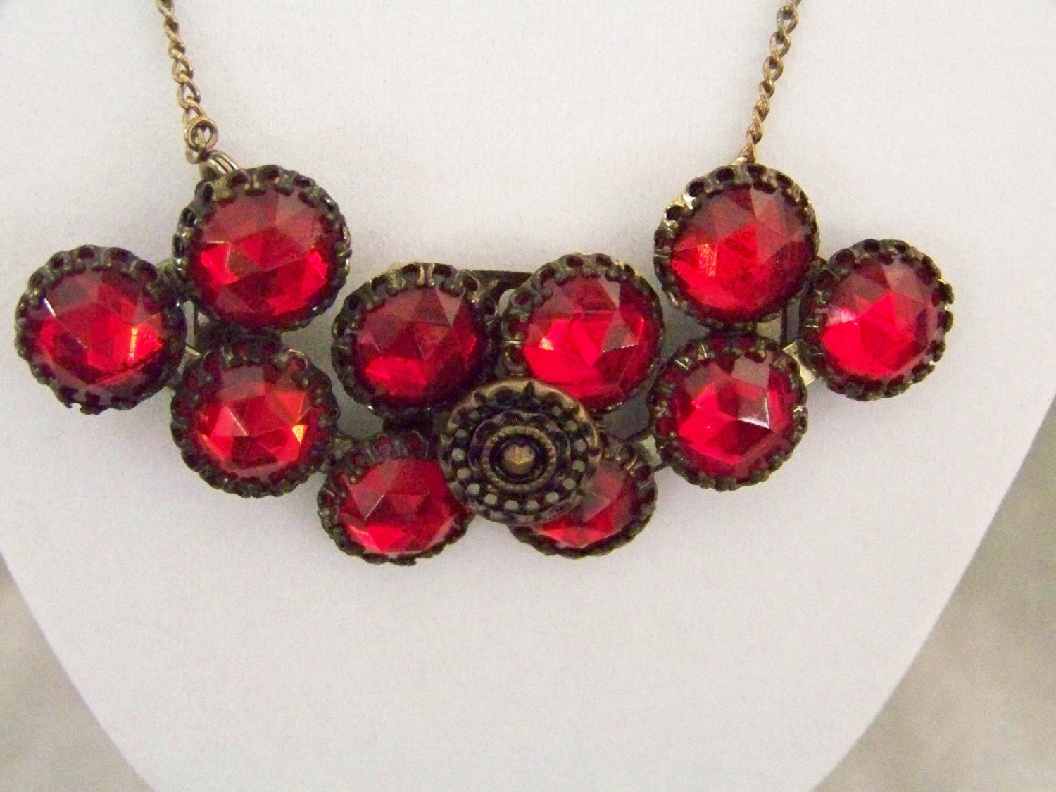 Very Red Antique Belt Buckle Necklace w Earrings