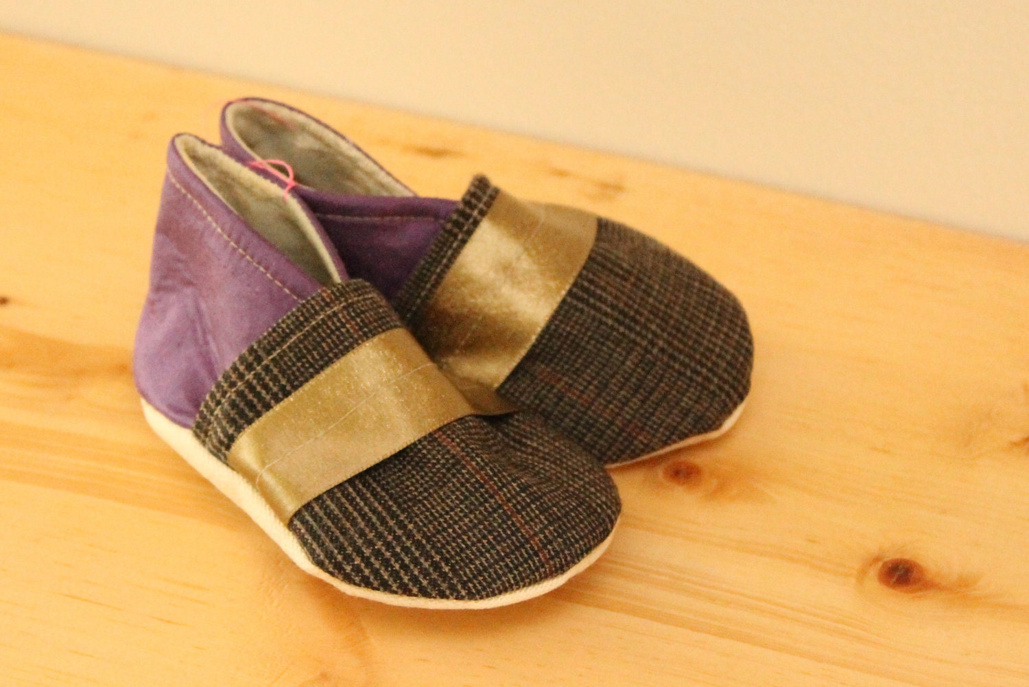 BOOTIES--wool check and purple
