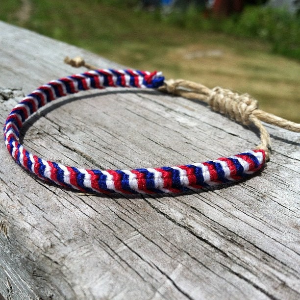 Red, White and Blue, 4th of July Woven Macrame Adjustable Bracelet - UniQCreations