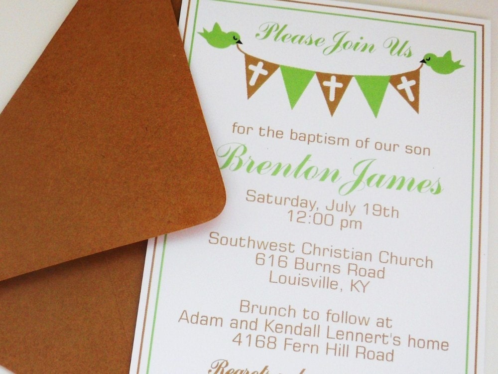 Boys Baptism Invitation Christening Birds Banner