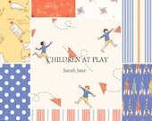 Baby Blanket Quilt -  Children at Play by Sarah Jane - Blue, Orange, Gold and White Patchwork Baby Blanket / Quilt