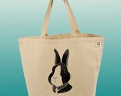 Canvas Tote Bag- Large Carry All Recycled Organic Tote- Bunny-Rabbit