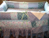 4 Piece Custom Crib Bedding  (Patchwork Bumper, Ruffled Skirt, Blanket, Sheet)