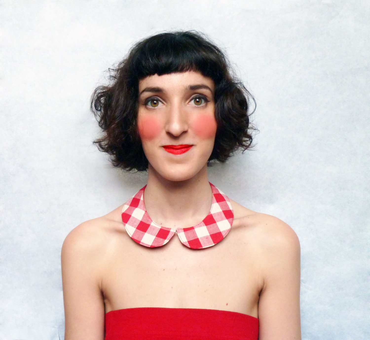 Peter pan collar gingham red and off white