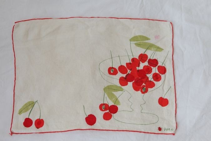 Stunning Vintage Vera Neumann linen cherry print napkins and placemats
