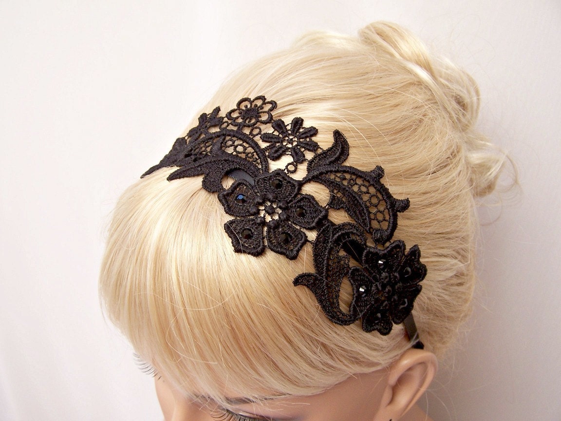 Phalenopsis lace headband black with crystals