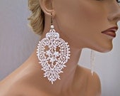 Camellia white lace earrings