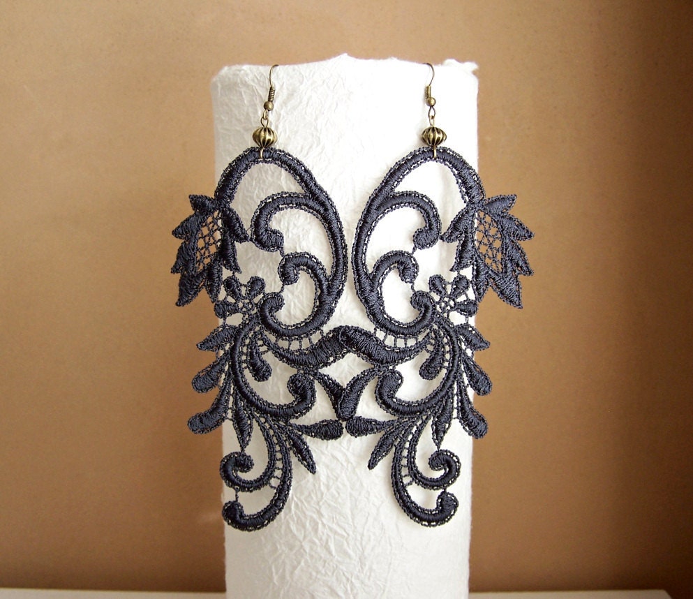 Azalea lace earrings charcoal grey