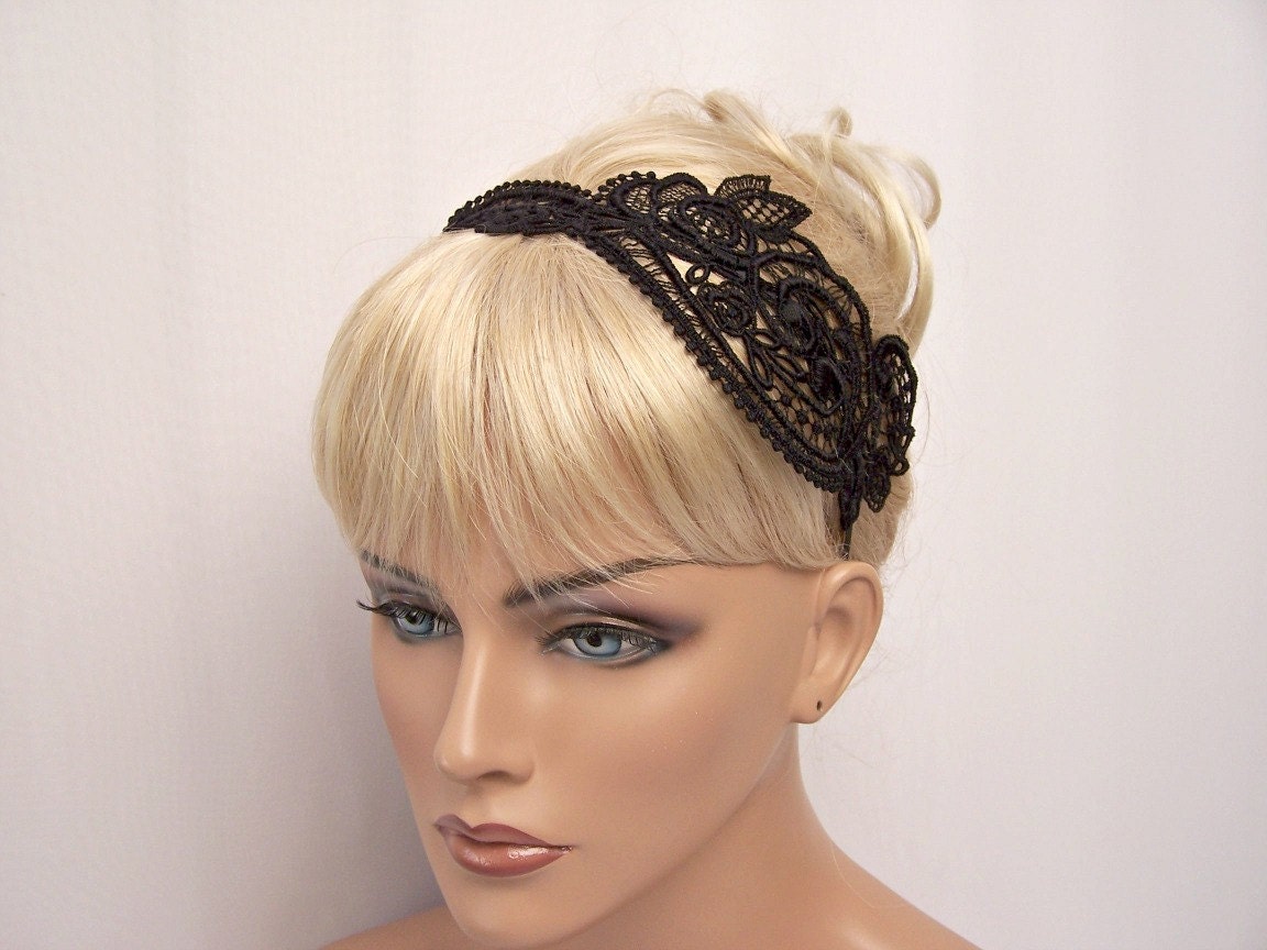 Anemone lace headband black