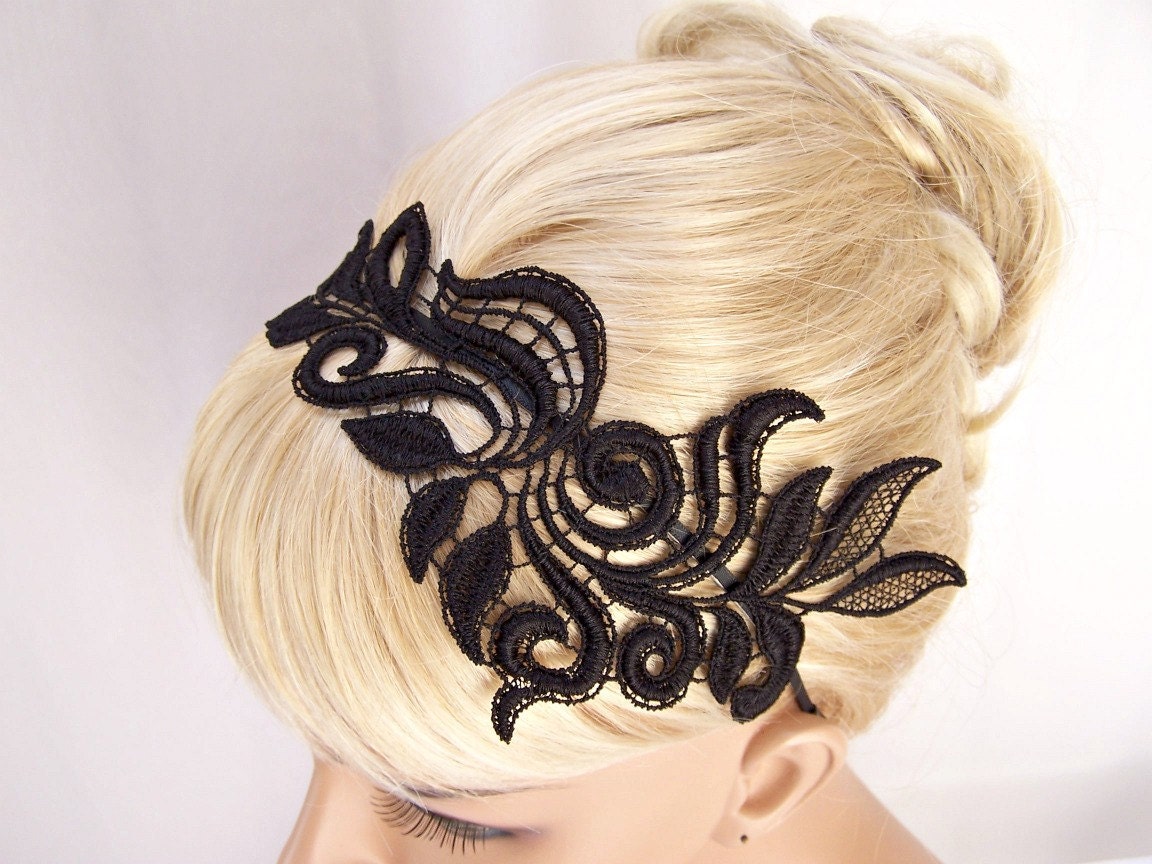 Delphinium black lace headband