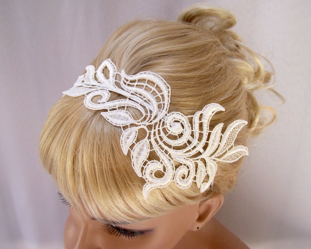 Delphinium lace headband ivory