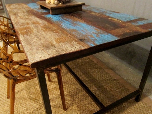 CLEARANCE SALE Blue Rustic Modern Dining Table Reserved for Katherine