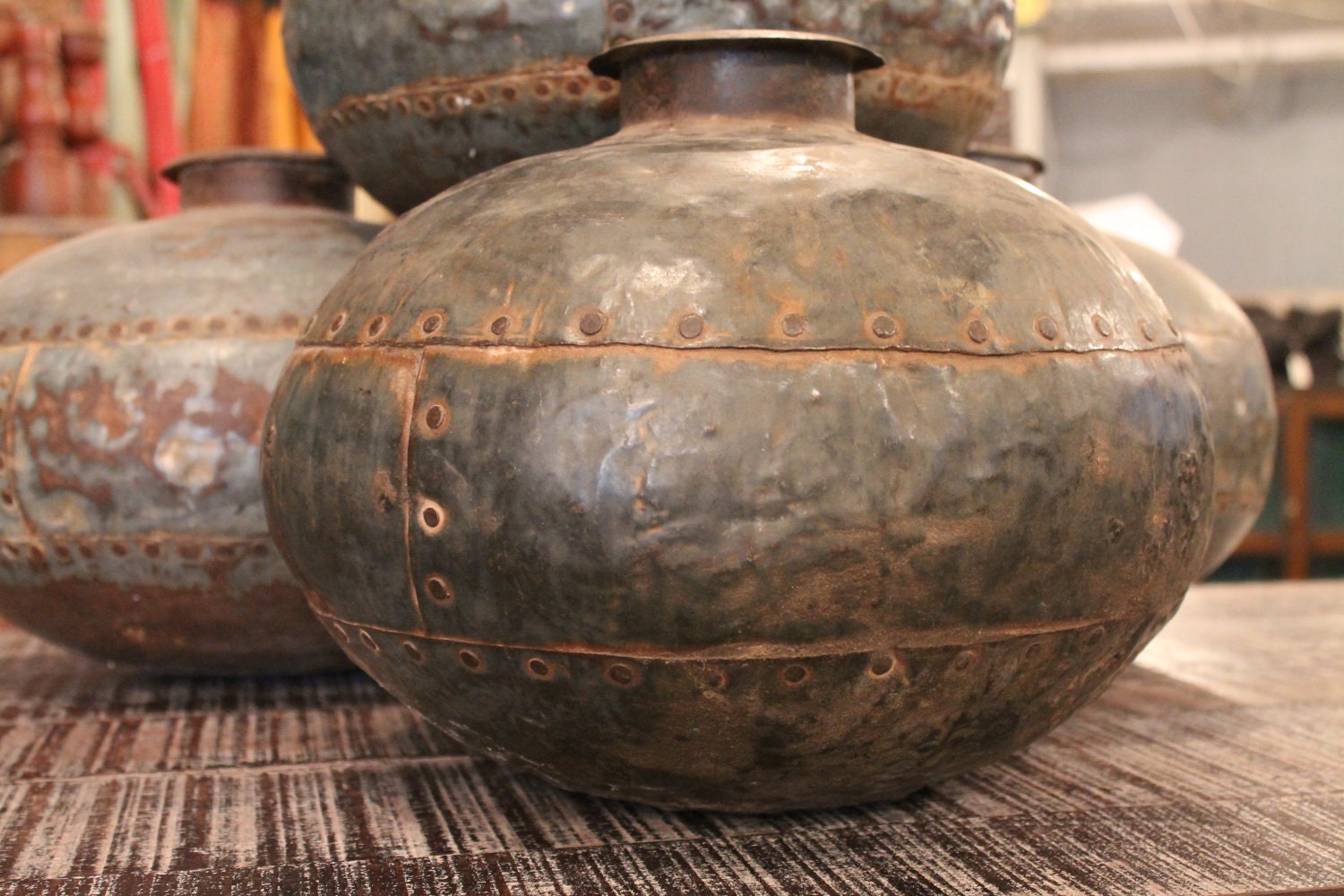 Reserved for Jon Cyber Monday SALE Vintage Distressed Metal Pot/Vase/Urn