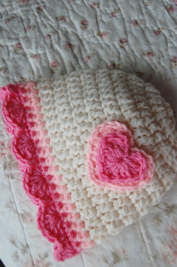 Custom Order - Pink Heart Hat for Baby Girl - Infant to Child
