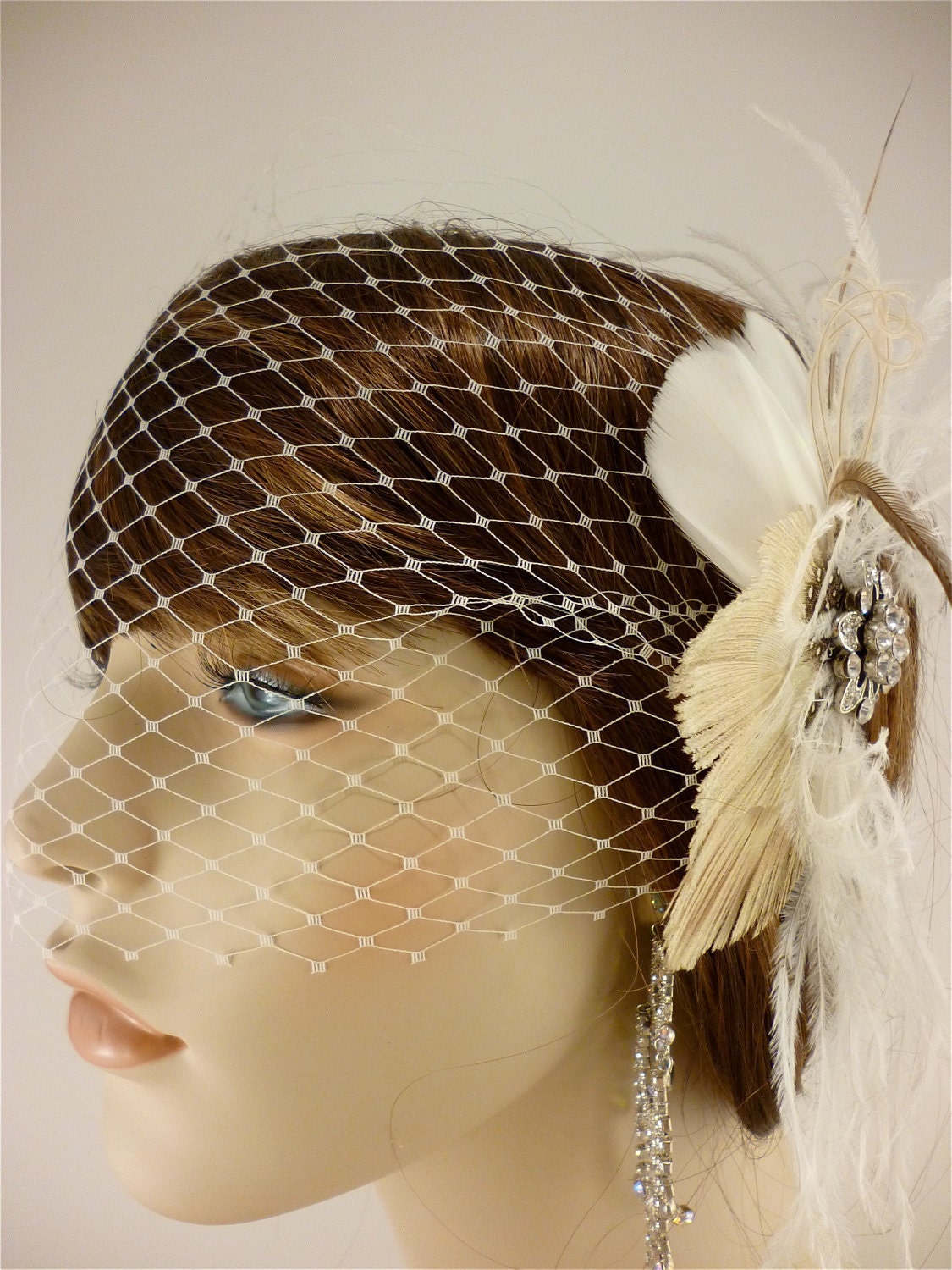 Bridal Feather Fascinator, Bridal Fascinator, Feather Fascinator, Fascinator, Hair Clip, Wedding Veil, Bridal Veil