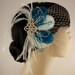 Bridal Feather Fascinator, Bridal Fascinator, Feather Fascinator, Fascinator, Hair Clip, Wedding Veil, Bridal Veil, Ivory and Turquoise