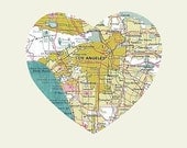 Los Angeles Art City Heart Map -  8x10 Art Print