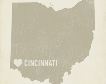 I Love Cincinnati Wood Block Art Print - Ohio City State Heart