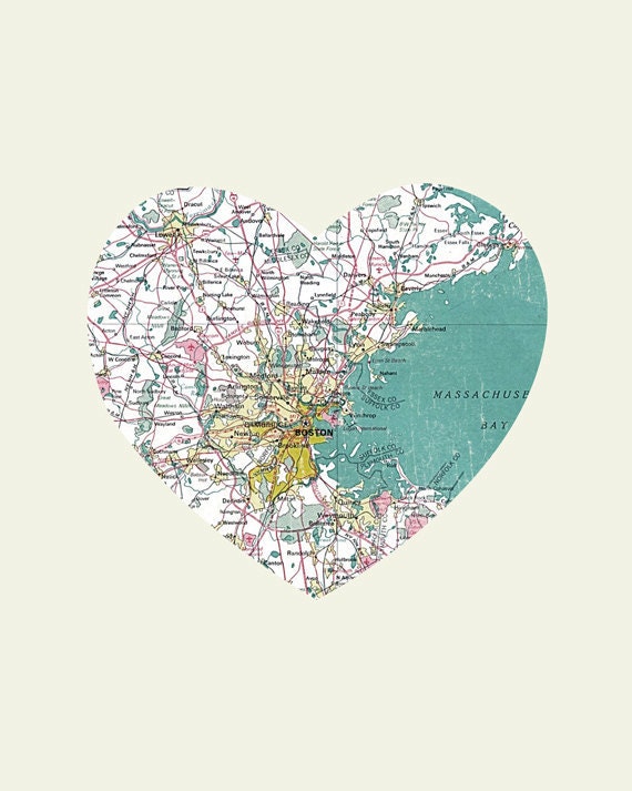 Boston Art City Heart Map - 8x10 Art Print