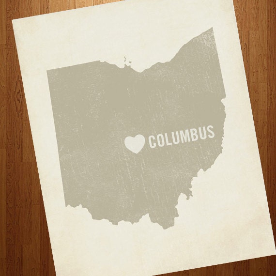 I Love Columbus Ohio 8x10 Art Print - Ohio State City Heart