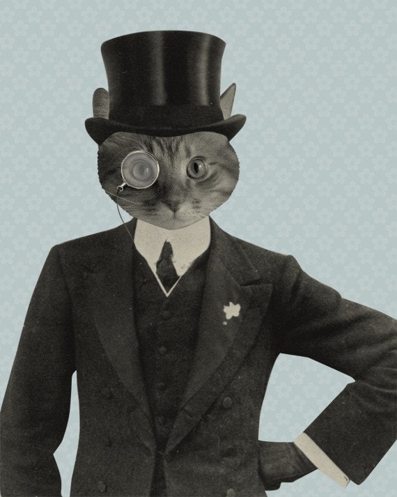 Mr. Fancy Cat in Suit and Hat - Wood Block Art Print