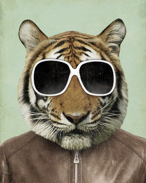 The Cool Tiger - Wood Block Print