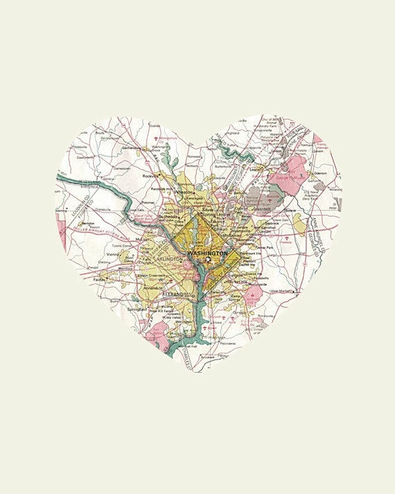 Washington DC Art City Heart Map - 8x10 Art Print
