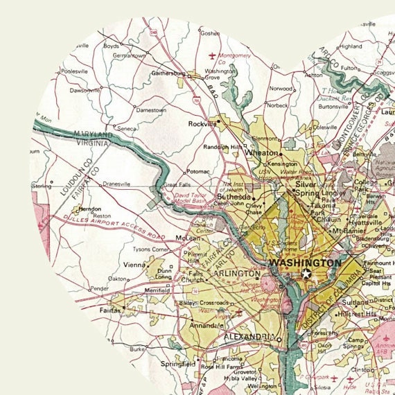 Washington DC Art City Heart Map - 8x10 Art Print