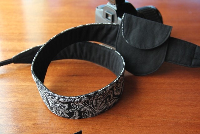 DSLR Camera Strap and Camera Lens Cap Pocket Set - Choose Custom Fabrics - Made to Order