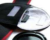 Camera Lens Cap Holder with Memory Card Pocket  - holds up to 67mm - Choose Custom Fabrics - Made to Order