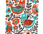 Birds in a Tree - handprinted silk screen