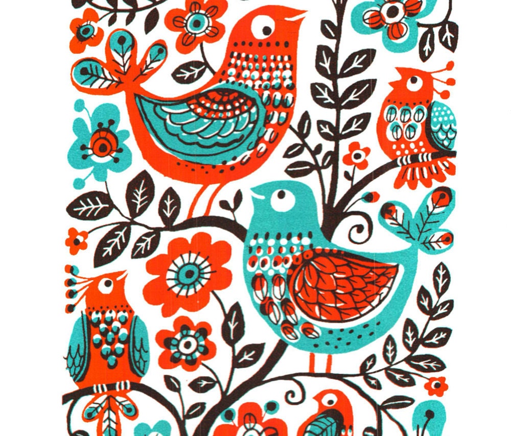 Birds in a Tree - handprinted silk screen