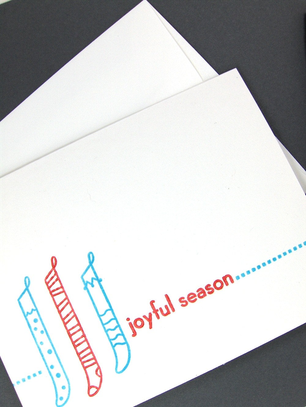 Joyful Season Set of 8 Letterpress Cards Red and Blue