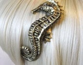 Seahorse hair clip - Brass / Gold resin - Nautical hair accessory