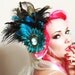 Teal & Black Peacock Cameo headband - ostrich feather burlesque fascinator