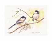 Chickadees, Print of Watercolor Painting, 10"x8"