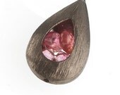 Pink Sapphire Earrings Gunmetal Teardrop Cutout